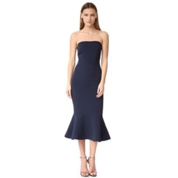 ✨Few Moda Cocktail Strapless Bondage Ruffle Trim Blue Sz Small Dress✨ - Picture 1 of 7